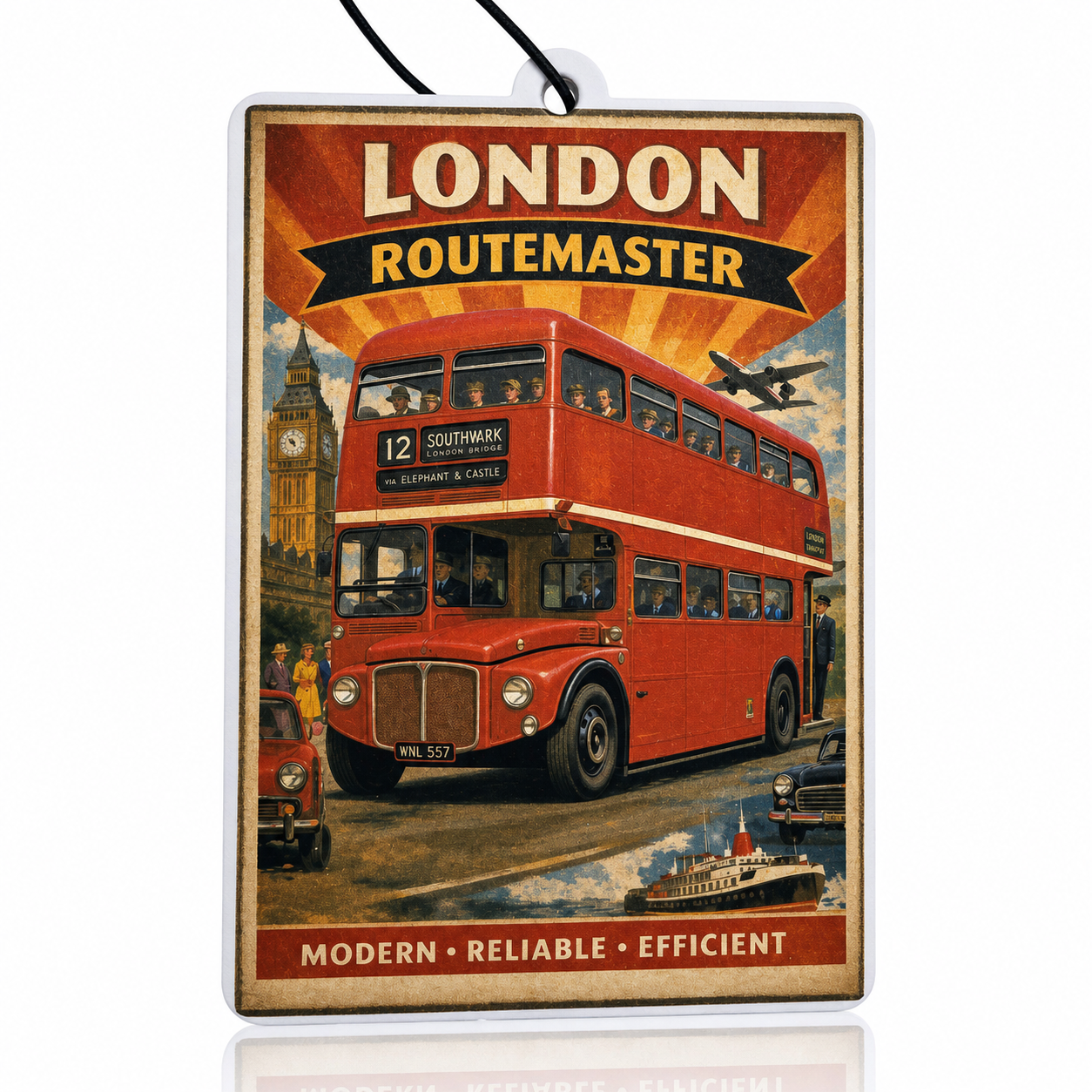 AEC London Routemaster Air Freshener - Vintage Travel Poster Style Car Accessory and Unique Gift - MyFreshScent
