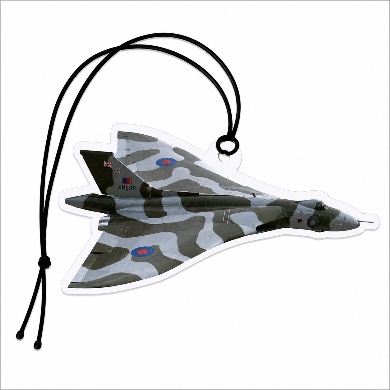 Avro Vulcan Bomber car air freshener featuring the iconic RAF delta-wing aircraft in camouflage livery.
