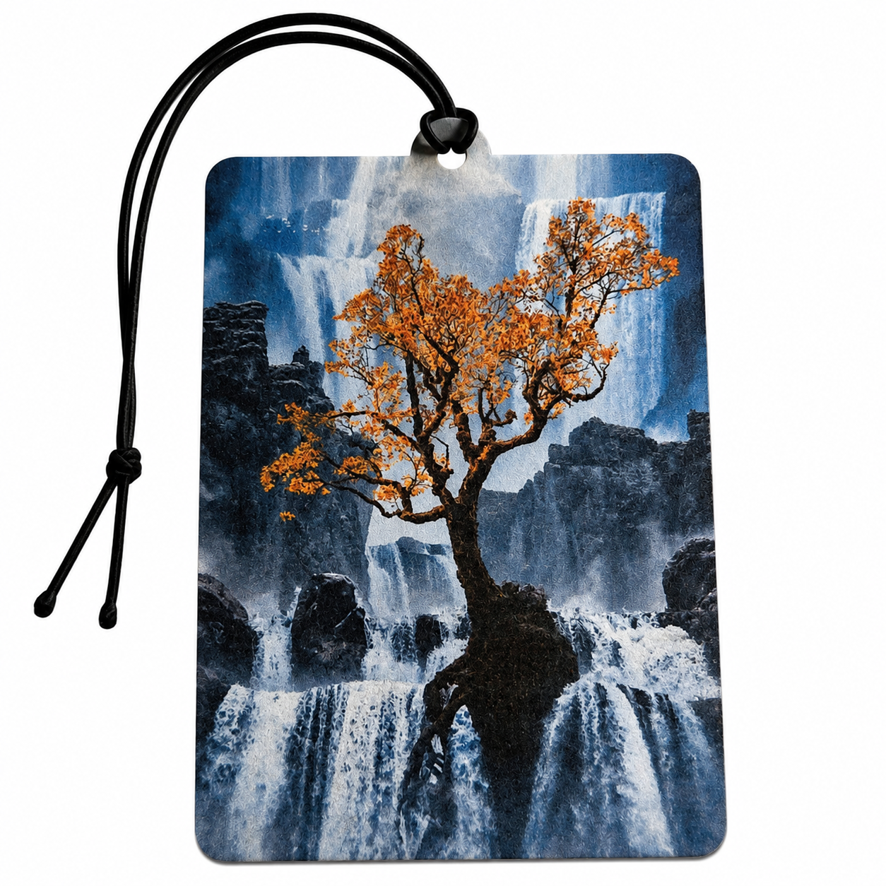 Autumn Tree Waterfall Car Air Freshener – Scenic Nature Hanging Car Freshener, Orange Tree & Waterfall Landscape Car Accessory, Nature Lover Gift