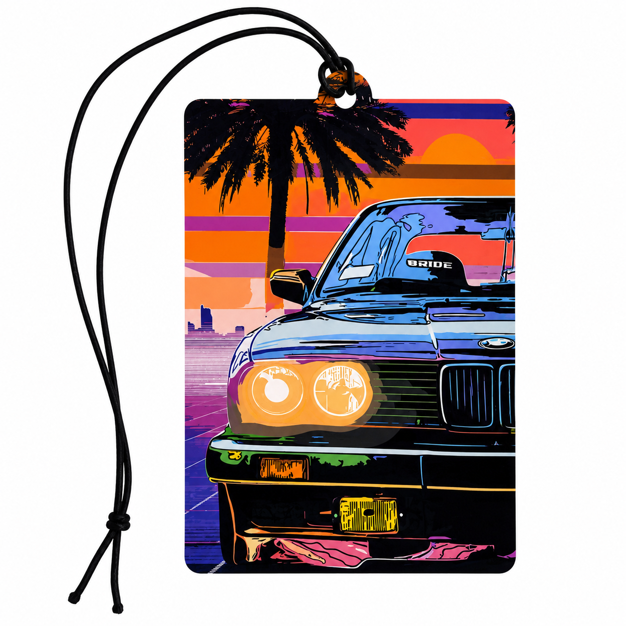 Retro BMW E30 Sunset Car Air Freshener – Synthwave Hanging Auto Air Freshener