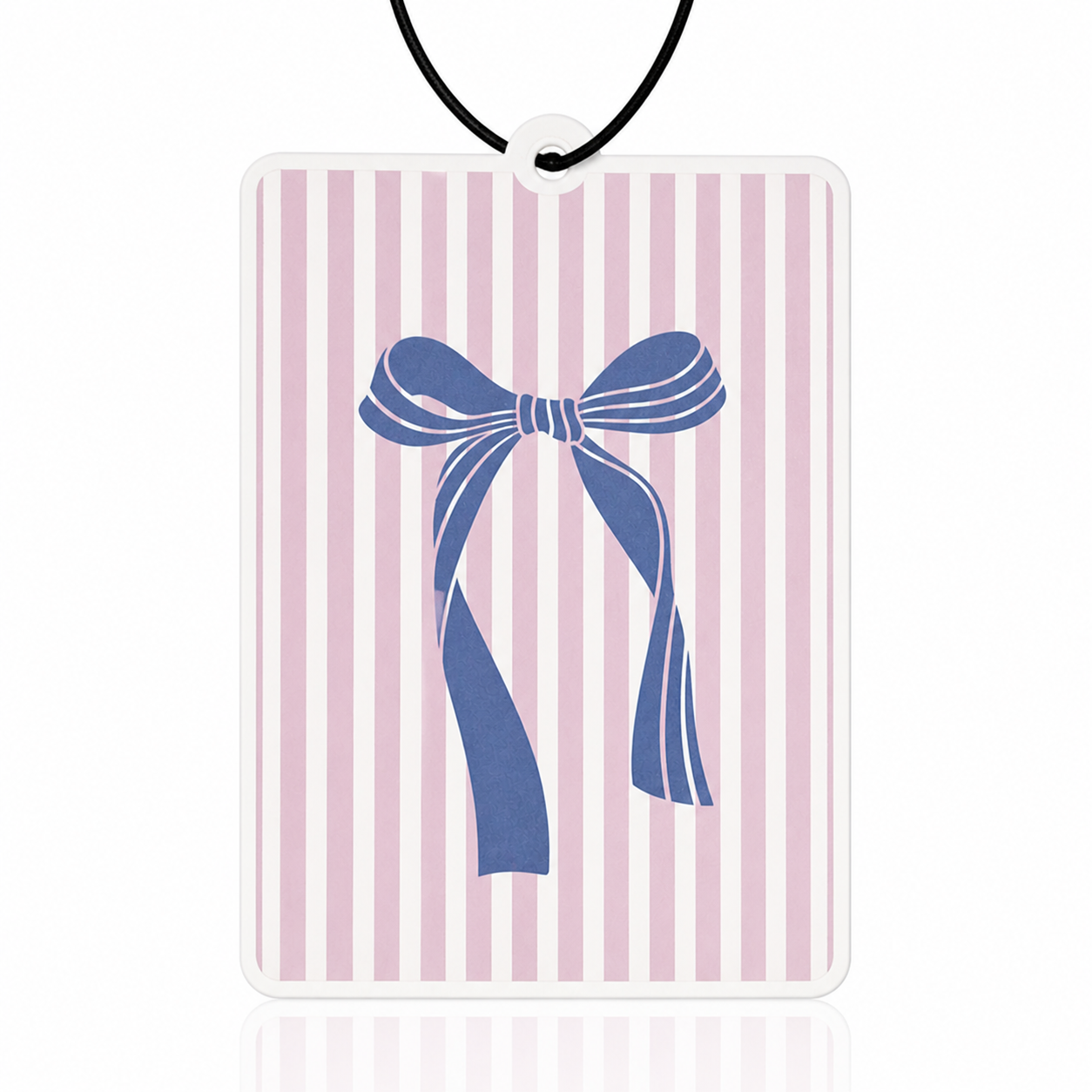 Pink Striped Car Air Freshener With Blue Bow - Coquette Aesthetic Accessory And Novelty Car Gift - MyFreshScent