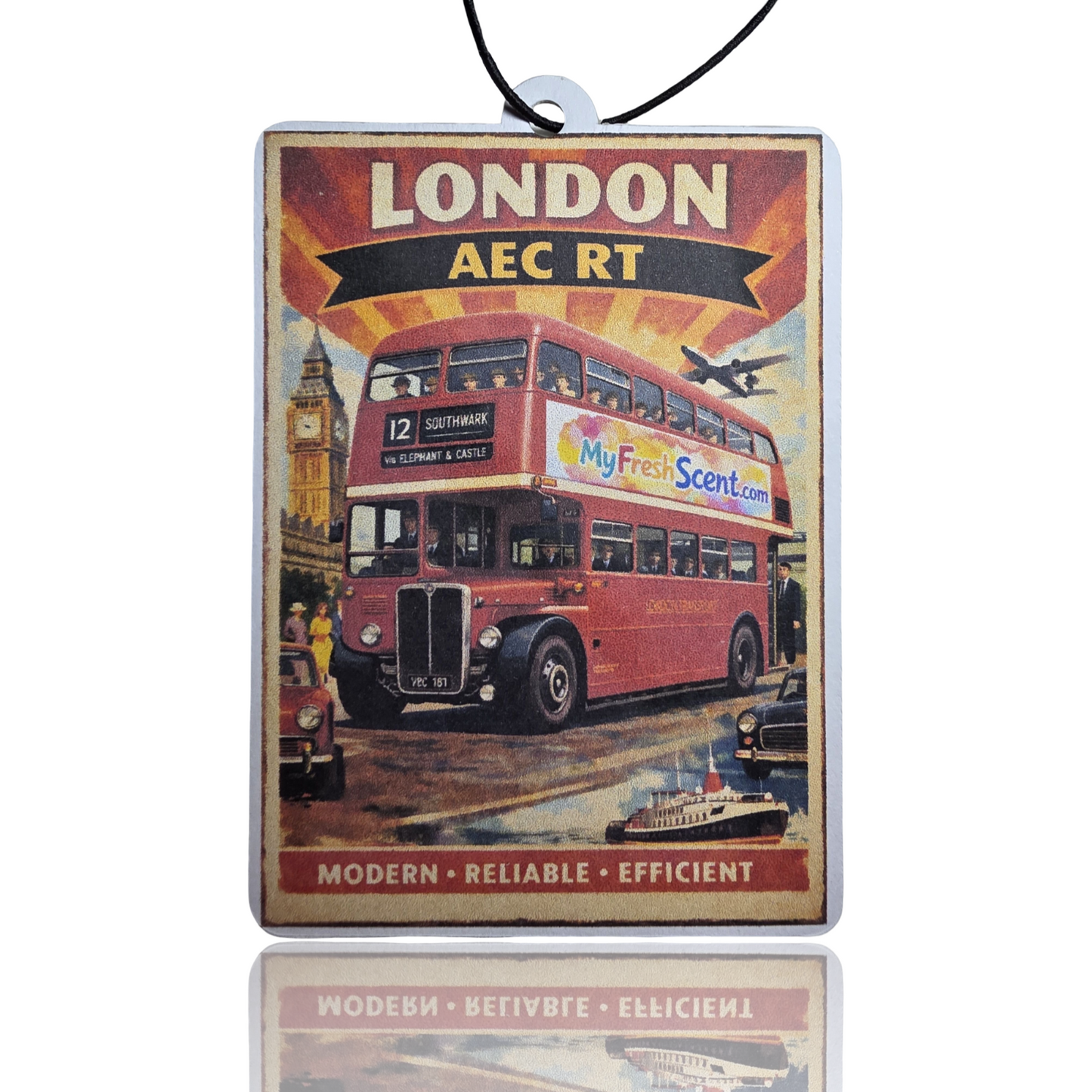 London AEC RT Car Air Freshener - Vintage Travel Poster Hanging Accessory for Unique Car Gifts