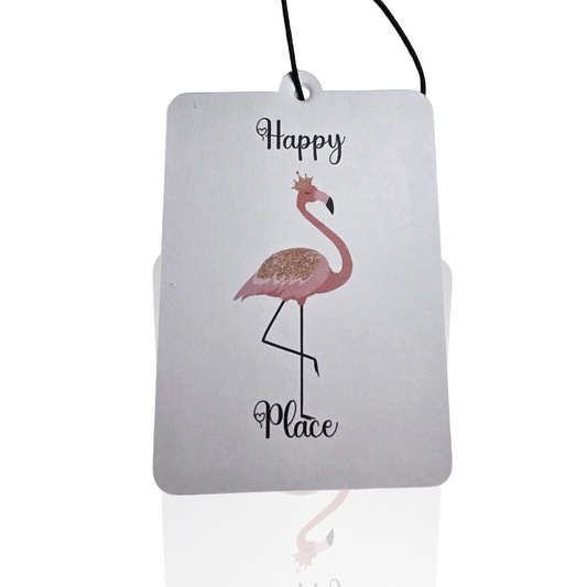 Happy Place Flamingo Car Air Freshener - Cute Tropical Hanging Accessory for Your Car