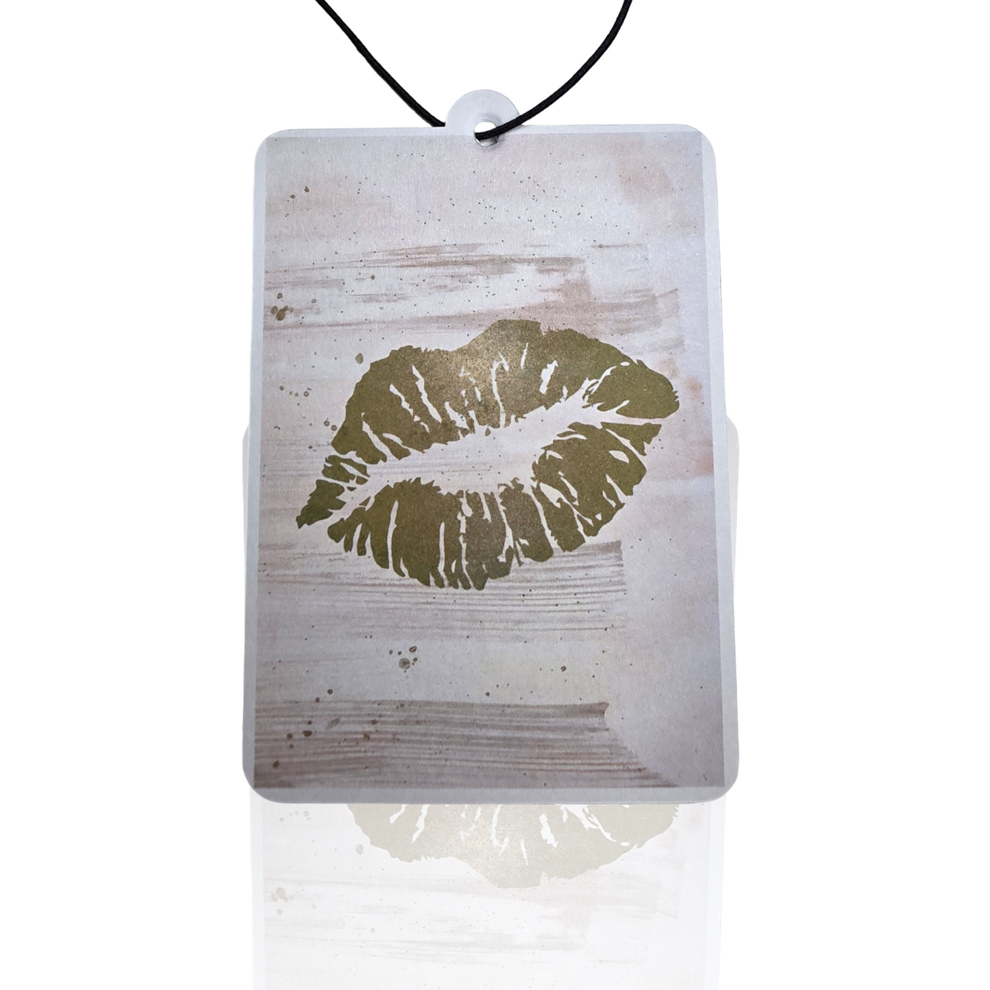 Gold Lip Print Car Air Freshener - Glam Kiss Design Hanging Car Accessory - Novelty Gift