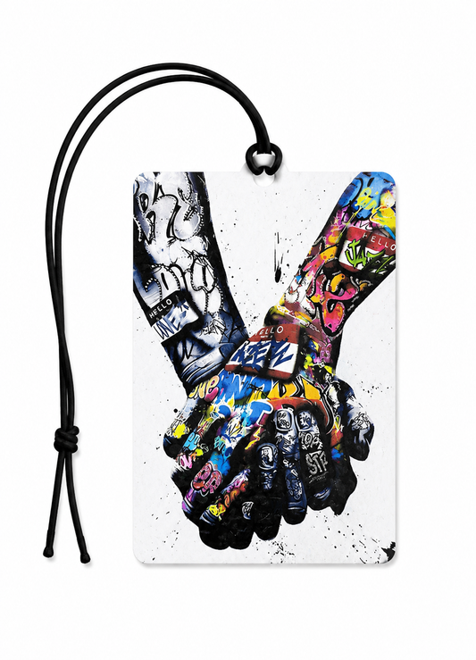 Street Art Holding Hands Car Air Freshener | Graffiti Love Design | Long Lasting Hanging Air Freshener