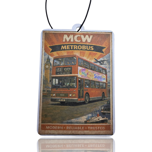 MCW Metrobus Hanging Car Air Freshener - Vintage Travel Poster Style Unique Gift Accessory