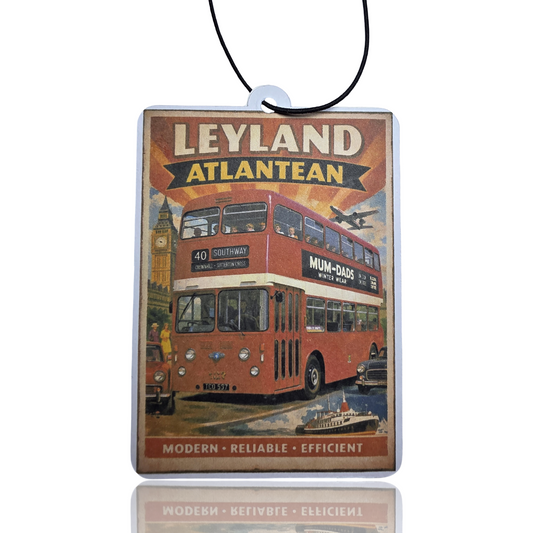 Leyland Atlantean Car Air Fresheners - Vintage Travel Poster Style Bus Accessory and Novelty Gift