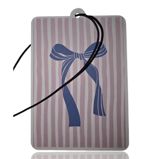 Pink Striped Car Air Freshener With Blue Bow - Coquette Aesthetic Accessory And Novelty Car Gift