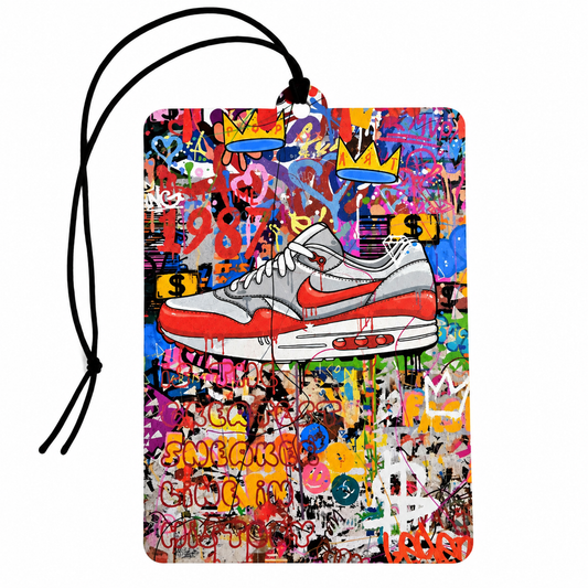 Nike Air Max Sneaker graffiti car air freshener with colourful street art and retro trainer design