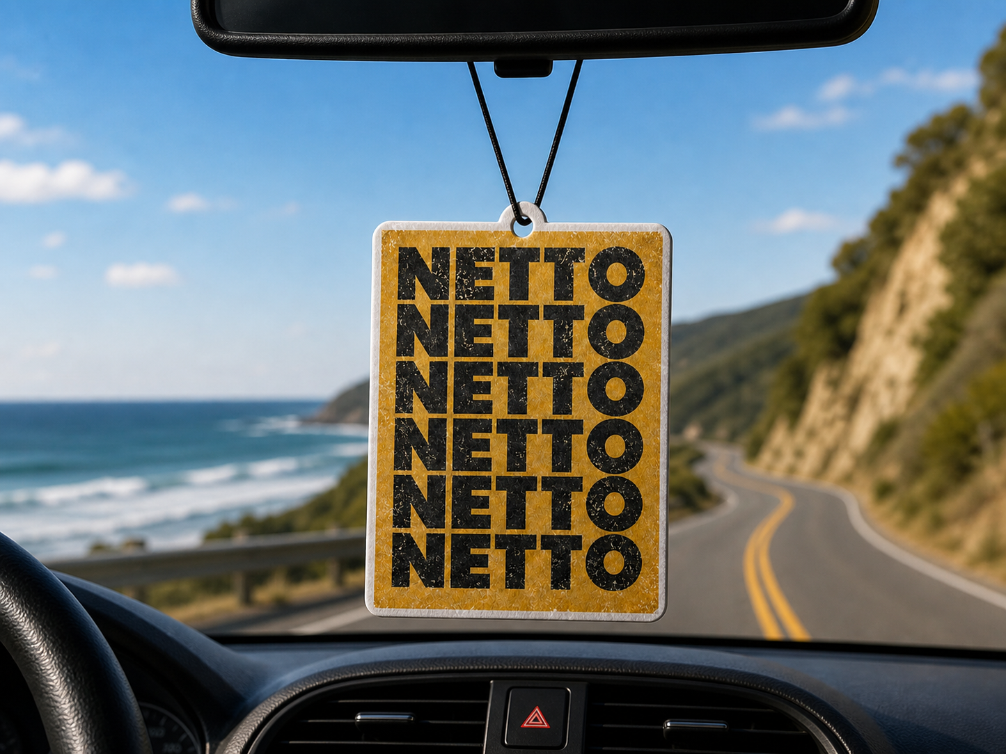 Car air freshener featuring netto carrier bag supermarkets design
