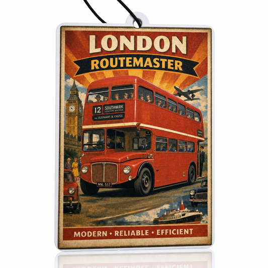 AEC London Routemaster Air Freshener - Vintage Travel Poster Style Car Accessory and Unique Gift - MyFreshScent