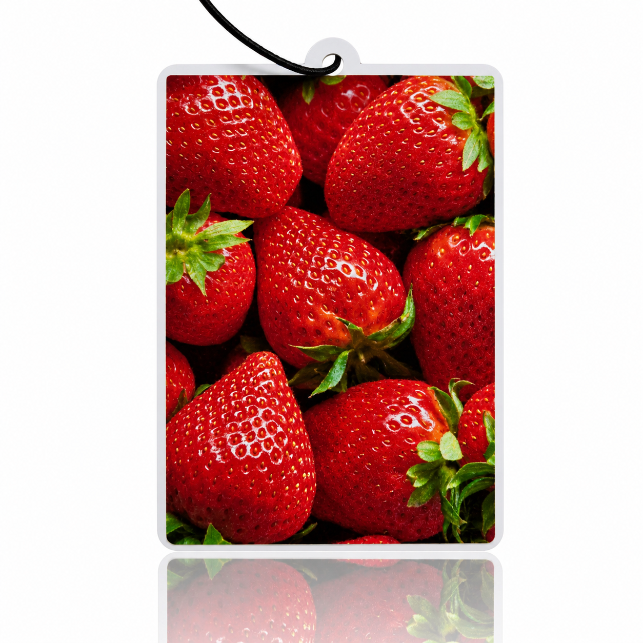 Car Air freshener with a design of red strawberries on a white background