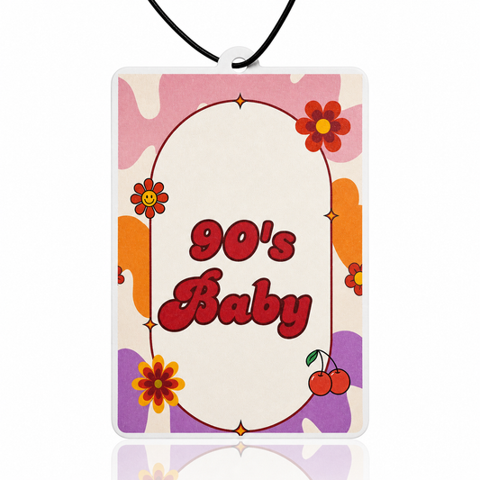 90s Retro Floral Car Air Freshener – Vintage-Inspired Groovy Design with Flowers & Cherries, Nostalgic 90s Theme Car Accessory - MyFreshScent