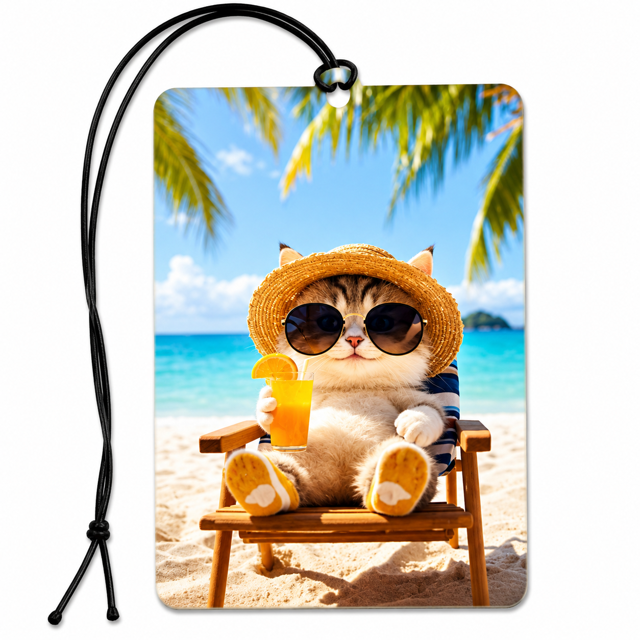 Cute Beach Cat Car Air Freshener – Tropical Cat Hanging Auto Air Freshener