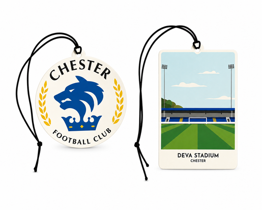 Chester FC Car Air Fresheners Set - X2 Chester FC Car Air Fresheners with Crest Logo & Deva Stadium Design, Perfect Football Fan Accessory
