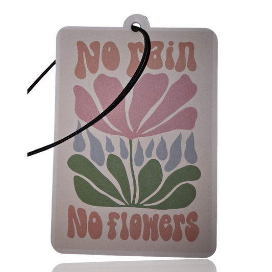 No Rain No Flowers Car Air Freshener - Retro Floral Aesthetic Hanging Accessory - Unique Novelty Gift for Cars