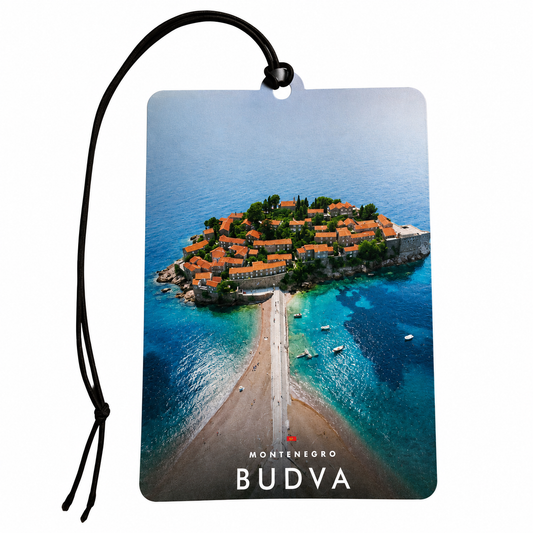 Budva Montenegro Coastal Island Travel Car Air Freshener – Adriatic Sea Scenic Car Hanging Decor