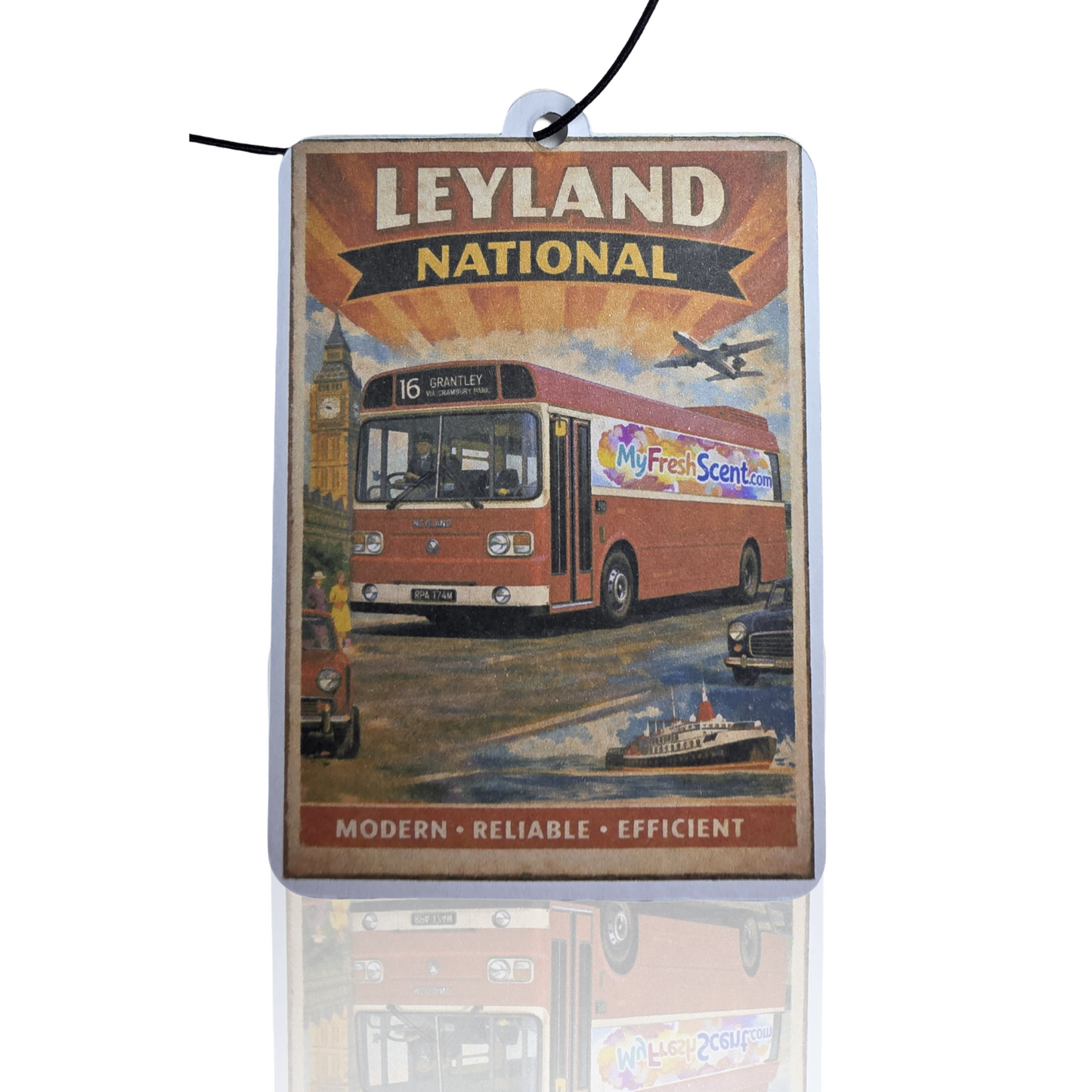 Leyland National Car Air Freshener - Vintage Travel Poster Style Hanging Accessory - Unique Car Gift