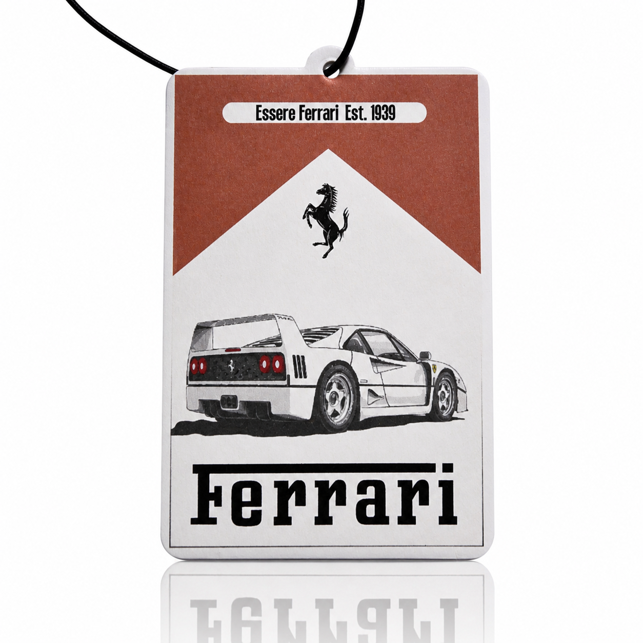 Ferrari  f40 car air freshener with car illustration and brand logo on a white background