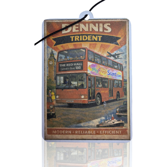 Dennis Trident Car Air Freshener - Vintage Travel Poster Design - Unique Gift for Car Enthusiasts