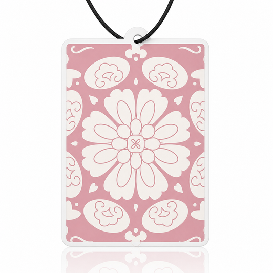 Pink Floral Car Air Freshener - Soft Pink Ornamental Pattern Hanging Accessory - Aesthetic Novelty Gift - MyFreshScent