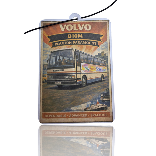 Volvo B10M Car Air Freshener - Vintage Travel Poster Style Accessory and Novelty Gift