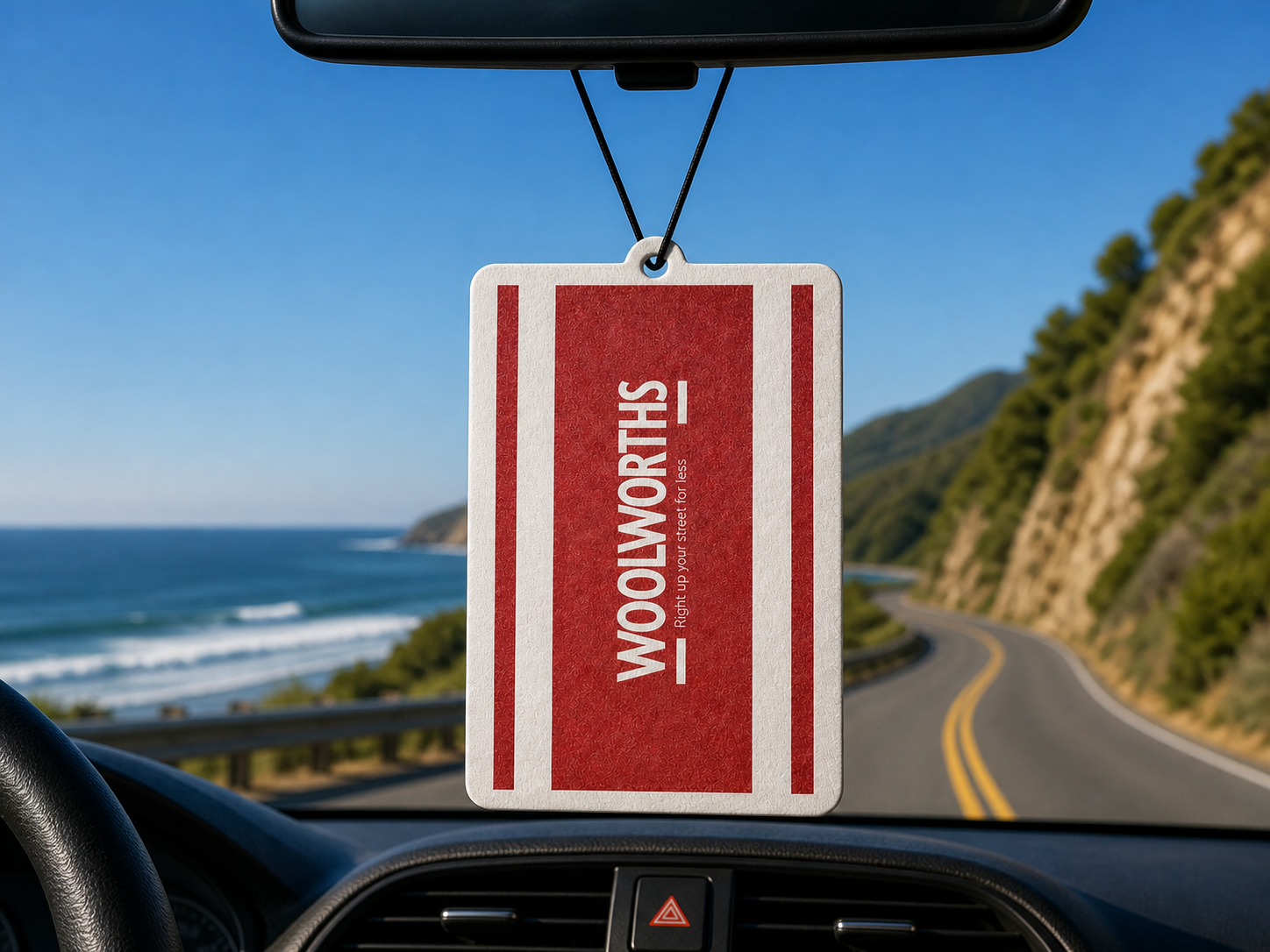 Woolworths red and white classic car air freshener 