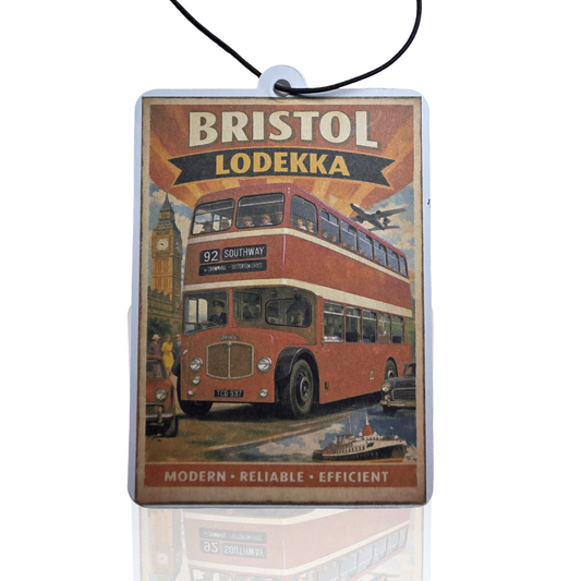 Bristol Lodekka Car Air Freshener - Vintage Travel Poster Style Hanging Accessory - Unique Car Gift