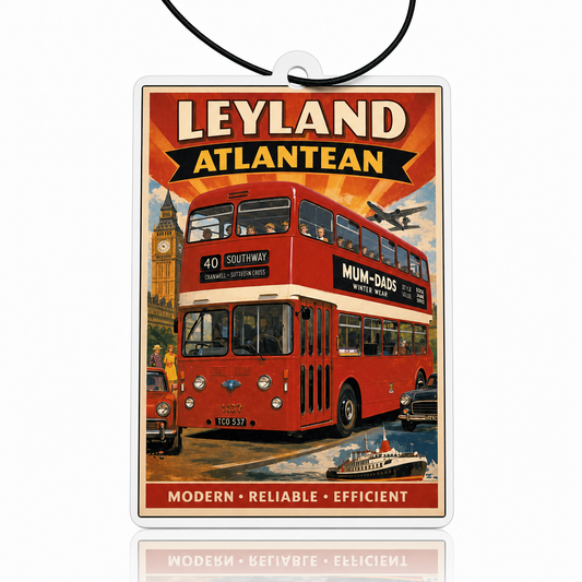 Leyland Atlantean Car Air Fresheners - Vintage Travel Poster Style Bus Accessory and Novelty Gift - MyFreshScent