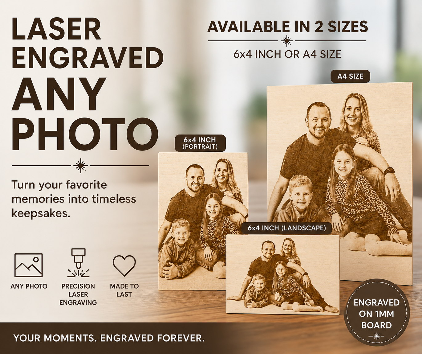 Custom Personalized Laser Engraved Photograph - Unique Keepsake for Every Occasion