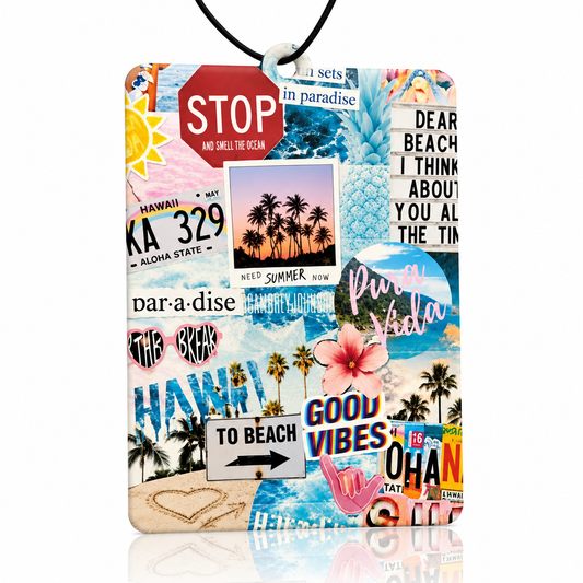 Tropical Beach Collage Car Air Freshener – Elevate Your Drive with a Slice of Paradise