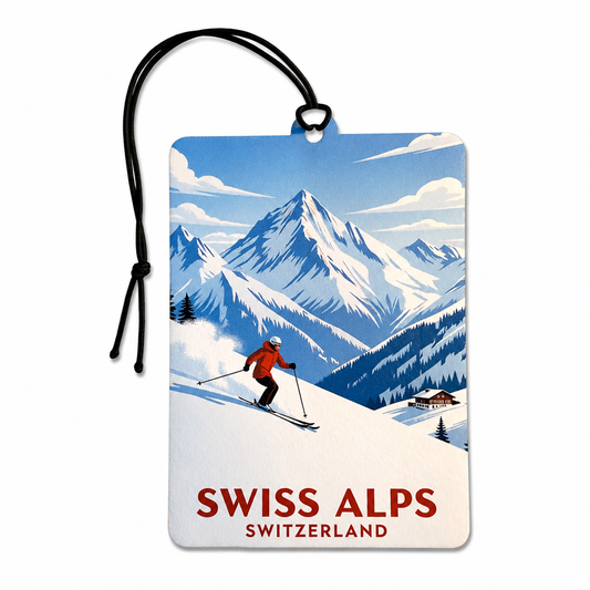 Swiss Alps Car Air Freshener – Switzerland Skiing Mountain Retro Travel Car Accessory Gift