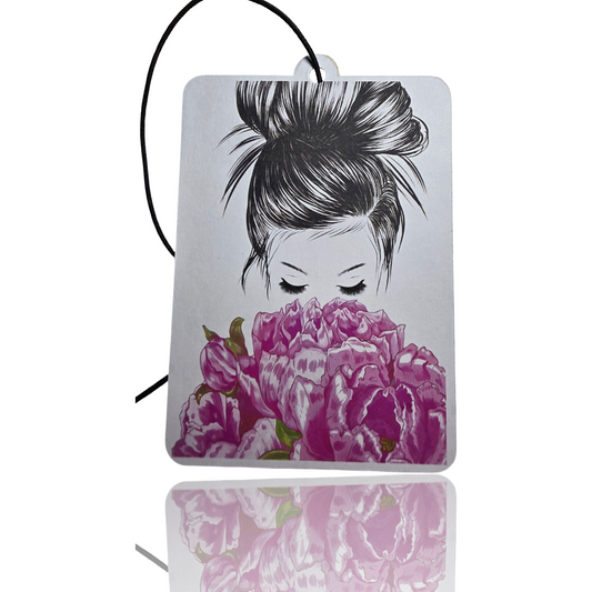 Elegant Floral Girl Car Air Freshener - Chic Minimalist Peony Blossom Accessory & Novelty Car Gift