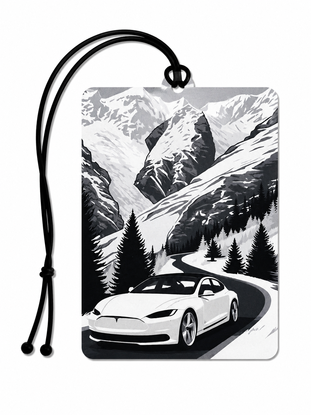 Mountain Road Electric Car Air Freshener | Tesla EV Inspired Alpine Landscape Hanging Air Freshener | Modern Car Accessory | Gift for Electric Vehicle Owners